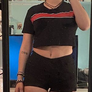 Cropped Black T with Red Stripe